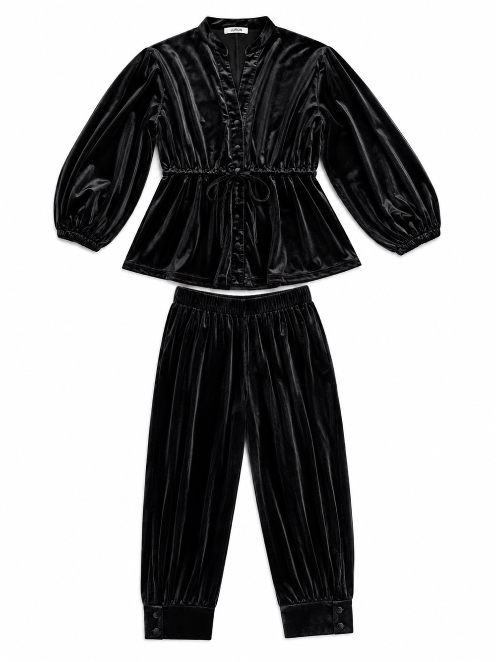Gusto Premium Black Velvet 2 Piece Lounge Set